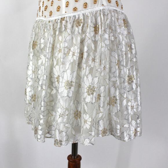 For Love & Lemons Lupita Mini Dress NEW White Gold Corset Shimmer Floral Lace L - Picture 5 of 8